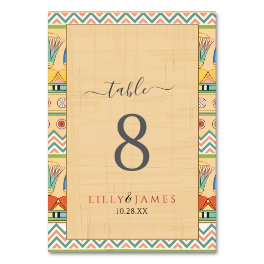 Einladung Pharaonisches Erbe auf Papyrus Hochzeit Tischnummer (Vorderseite)