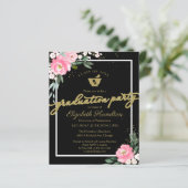 Einladung Pharmacy Grad Party Floral Black (Stehend Vorderseite)