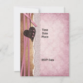 Einladung Pink Antique Paper Bow Herz (Rückseite)