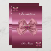 Einladung Pink Butterfly Bow (Vorne/Hinten)