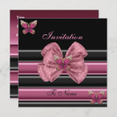 Einladung Pink Butterfly Bow Black Strip 2 (Vorne/Hinten)