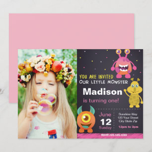 Einladung Pink Monster mit Foto