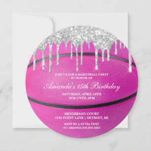 Einladung Pink Silver Drip Mädchen Basketball