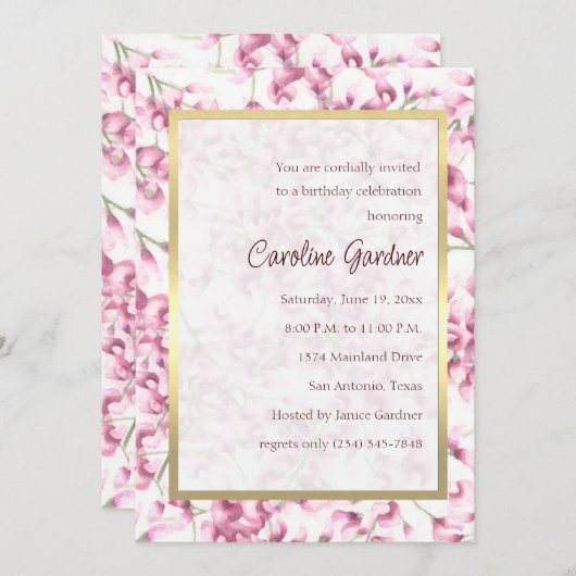 Einladung Pink Wisteria zum Geburtstag (Vorne/Hinten)