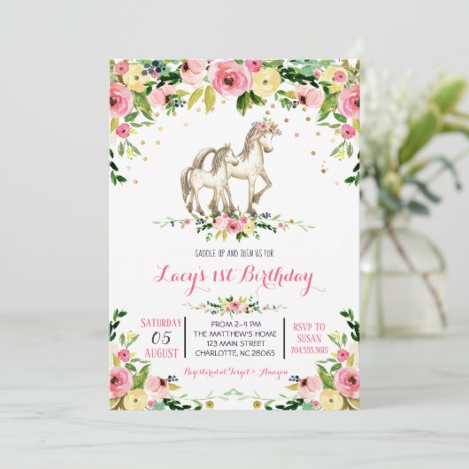 Einladung Pony Birthday, Einladung zum Pferderaufe (Stehend Vorderseite)