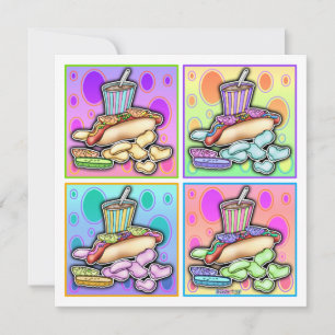Einladung - Pop Art Hot Dog mit Pommes und einem G