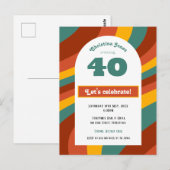 Einladung Postkarte, 40. Geburtstag - Retro dunkel Postkarte (Vorne/Hinten)