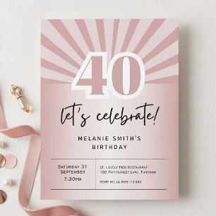 Einladung Postkarte 40. Geburtstag, Retro Rose Gol