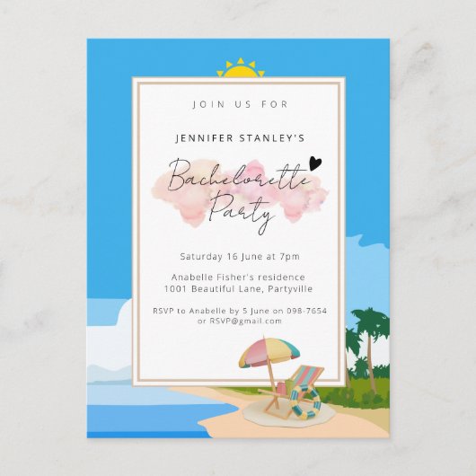 Einladung Postkarte, Beach Bachelorette Einladung Postkarte (Vorderseite)