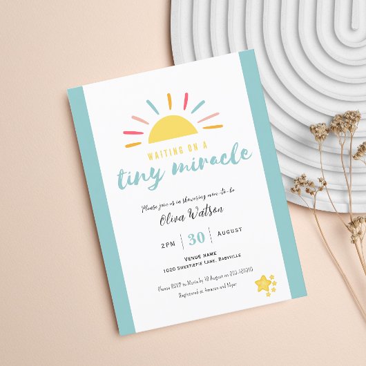 Einladung Postkarte, Blue Baby Dusche Tiny Miracle Postkarte