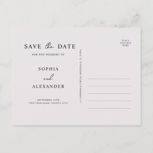 Einladung Postkarte Save the Date. (Rückseite)