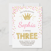 Einladung Princess Gold Pink Three zum 3. Geburtst (Vorderseite)
