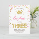 Einladung Princess Gold Pink Three zum 3. Geburtst (Stehend Vorderseite)