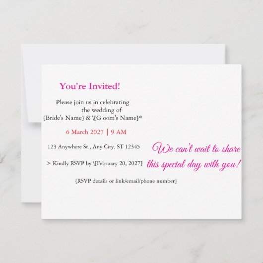 Einladung pro Kartenhochzeit (Rückseite)