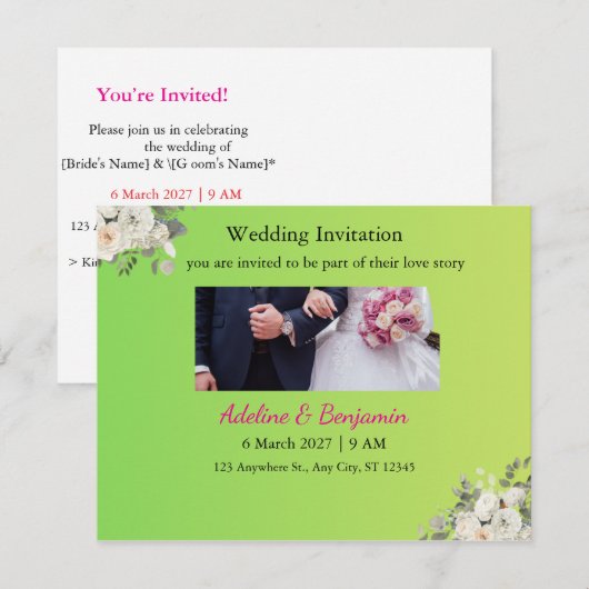 Einladung pro Kartenhochzeit (Vorne/Hinten)