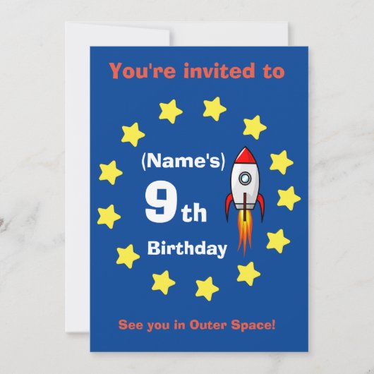 Einladung - Raketenschiff Custom Birthday - Name h (Vorderseite)