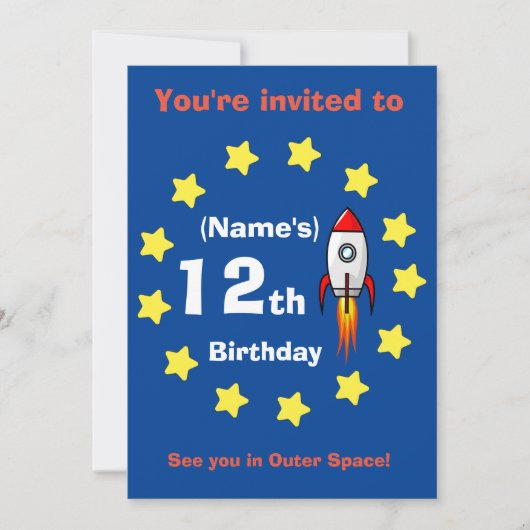 Einladung - Raketenschiff Custom Birthday - Name h (Vorderseite)