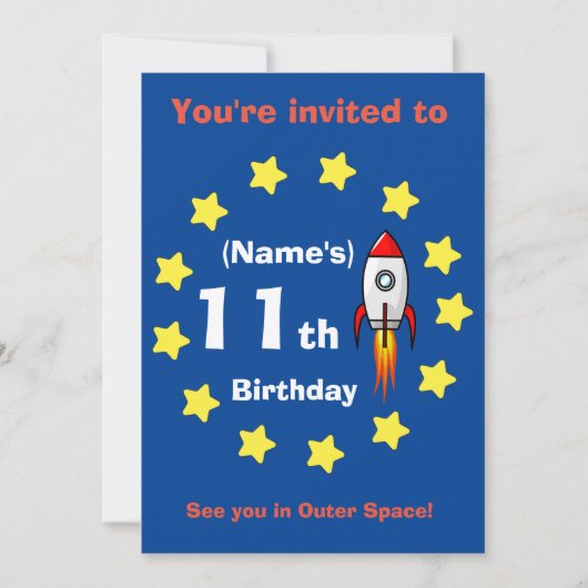 Einladung - Raketenschiff Custom Birthday - Name h (Vorderseite)