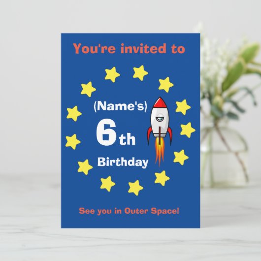 Einladung - Raketenschiff Custom Birthday - Name h (Stehend Vorderseite)