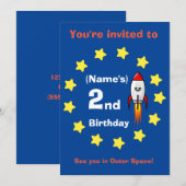 Einladung - Raketenschiff Custom Birthday - Name h (Vorne/Hinten)