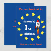 Einladung - Raketenschiff Custom Birthday - Name h (Vorne/Hinten)