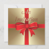 Einladung - Red Bow & Ribbon auf Gold (Vorderseite)