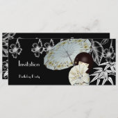 Einladung Red Schwarz-weiß Asian Bamboo (Vorne/Hinten)