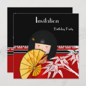 Einladung Red Schwarz-weiß Asian Bamboo (Vorne/Hinten)