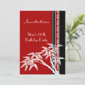 Einladung Red Schwarz-weiß Asian Bamboo 60. (Stehend Vorderseite)