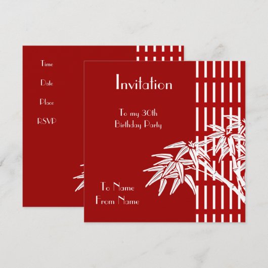 Einladung Red White Asian Bamboo (Vorne/Hinten)