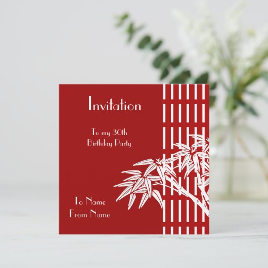Einladung Red White Asian Bamboo (Stehend Vorderseite)
