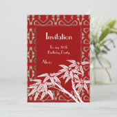 Einladung Red White Asian Bamboo Art Deco (Stehend Vorderseite)