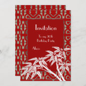 Einladung Red White Asian Bamboo Art Deco (Vorne/Hinten)