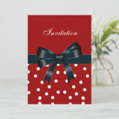 Einladung Red White Spots Black Bows (Stehend Vorderseite)