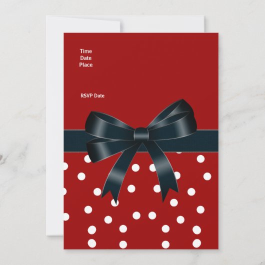 Einladung Red White Spots Black Bows (Rückseite)