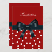 Einladung Red White Spots Black Bows (Vorne/Hinten)