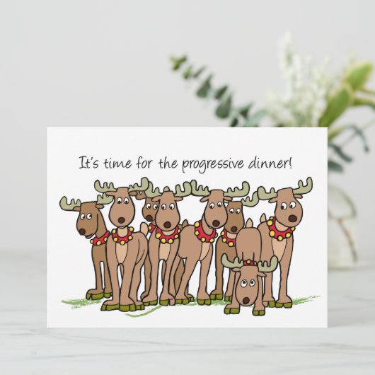 Einladung Reindeer Progressive Abendessen (Stehend Vorderseite)