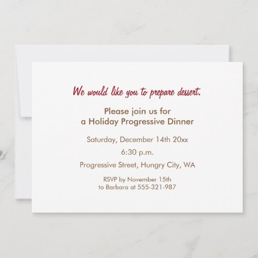 Einladung Reindeer Progressive Abendessen (Rückseite)