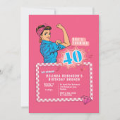 Einladung Retro 40. Geburtstag Pop Kunst heiß rosa (Vorderseite)