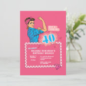 Einladung Retro 40. Geburtstag Pop Kunst heiß rosa (Stehend Vorderseite)