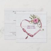 Einladung rosa Band Herz mit Ringen (Vorne/Hinten)