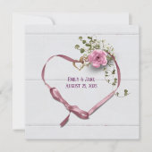 Einladung rosa Band Herz mit Ringen (Vorderseite)