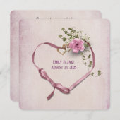 Einladung rosa Band Herz mit Ringen (Vorne/Hinten)