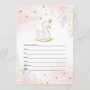 Einladung rosa goldener Schwan Aquarell ausfüllen