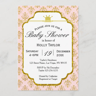 Einladung rosa Goldkönigliche Prinzessin-Babyparty