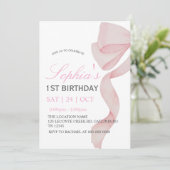 Einladung Rosa Schleife 1. Geburtstag Mädchen F (Stehend Vorderseite)