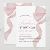 Einladung Rosa Schleife 1. Geburtstag Mädchen F (Vorne/Hinten)