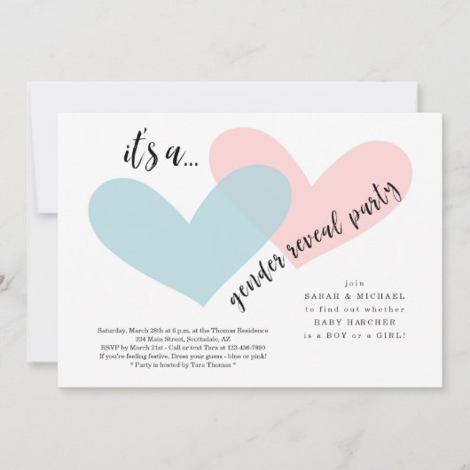 Einladung | Rosa und blaue Herzen (Vorderseite)