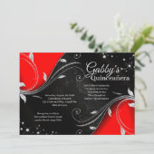 Einladung Rot und Schwarz Quinceñera oder Sweet 16 (Stehend Vorderseite)
