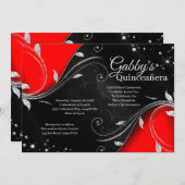 Einladung Rot und Schwarz Quinceñera oder Sweet 16 (Vorne/Hinten)